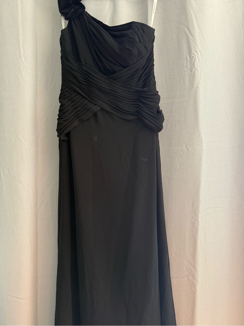 David's Bridal Black One-Shoulder Ruched Evening Gown